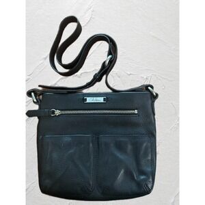 Cole Haan Black Pebbled Leather Crossbody Bag Silver Hardware Adjustable Strap